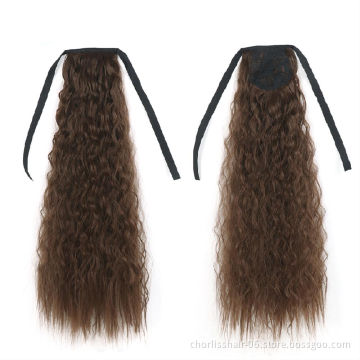 Hot Selling High Quality 22 Inch Long Wrap Kinky Curly Strappy Ponytail Hair Extensions Dark Brown Synthetic For Women
